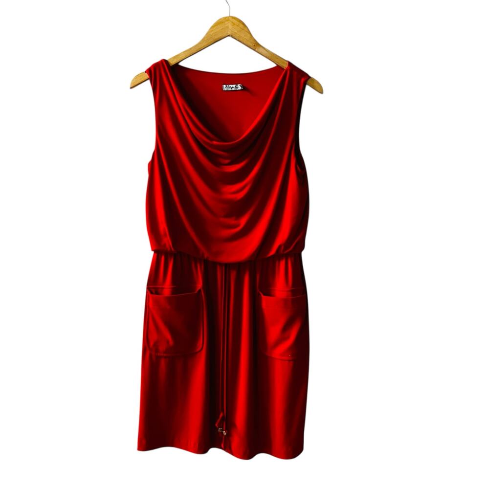 Eliza J Red Cowl Neck Blouson Sleeveless Dress Size 8